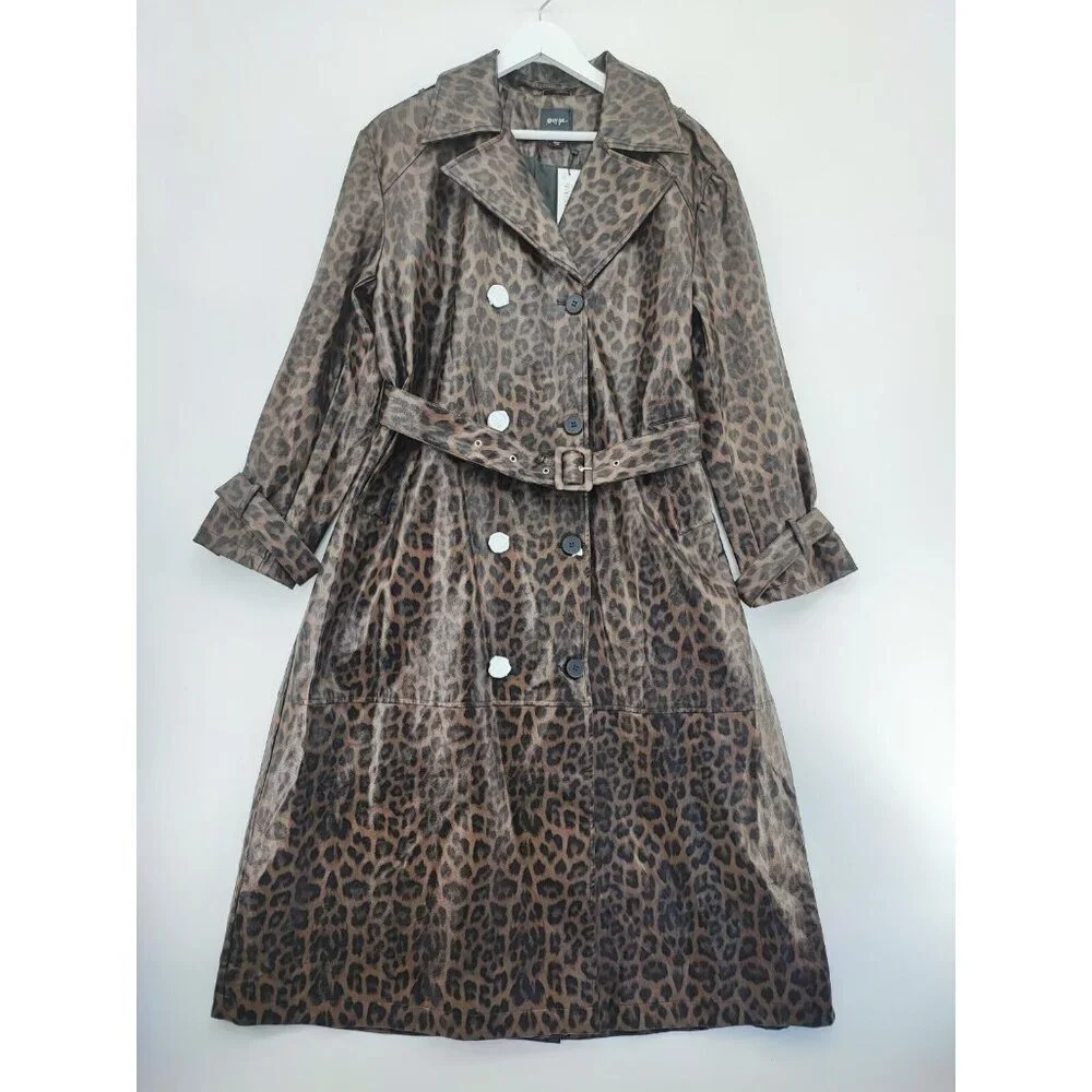 Nasty Gal Premium Leopard Print Faux Leather Trench Coat Size 8